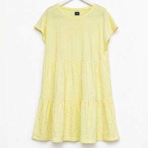 Gap Yellow Tiered Midi Dress L Cotton Blend Casual Spring Basic Sun Dress